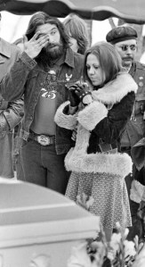 Mourners at fellow motorcycle gang member, Booger Red's funeral.